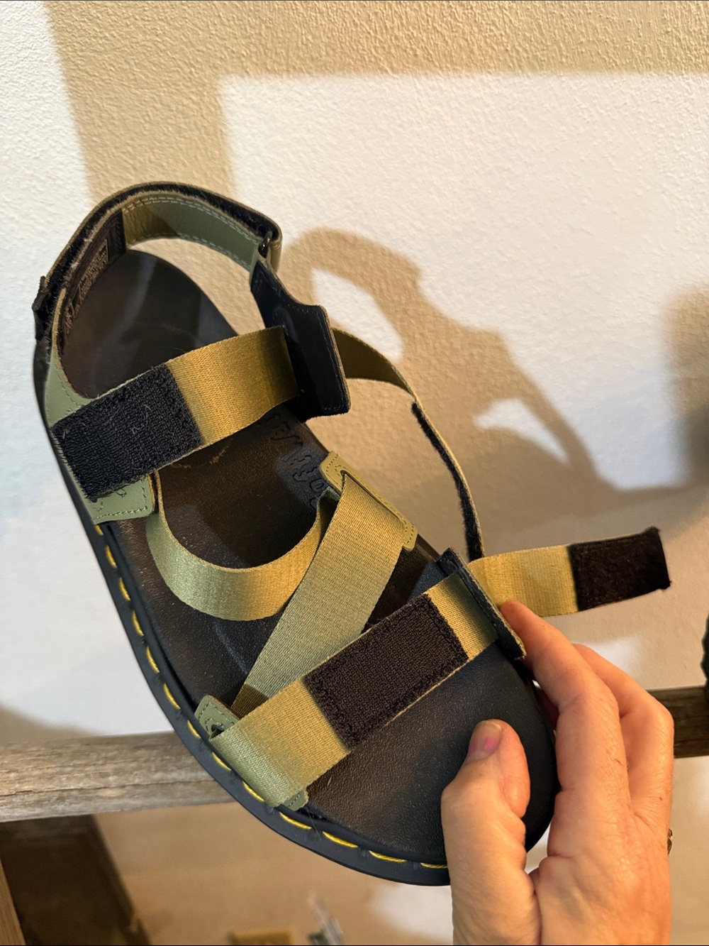 Dr. Martens Olive Strappy Platform Sandals with Yellow Stitching - Picture 7 of 12